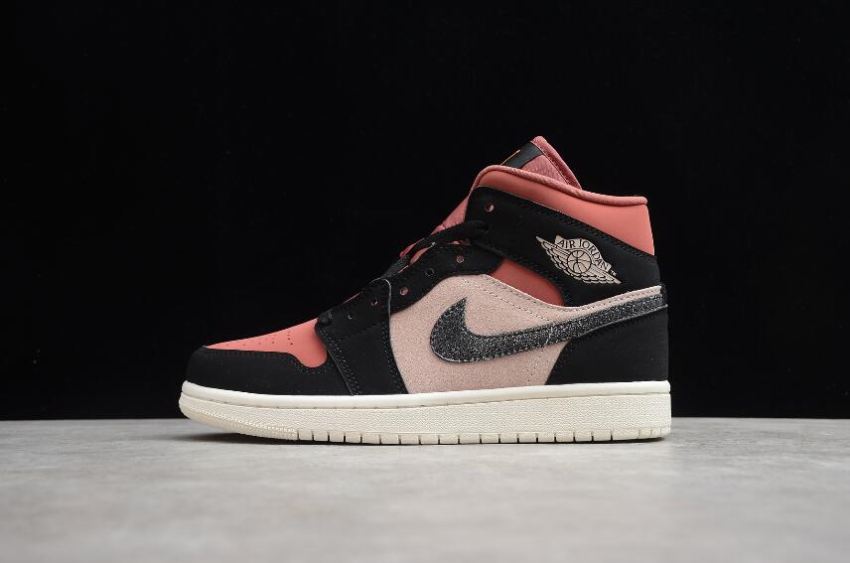 Men's Air Jordan 1 Mid Particle Beige Black Basketball Shoes - Click Image to Close