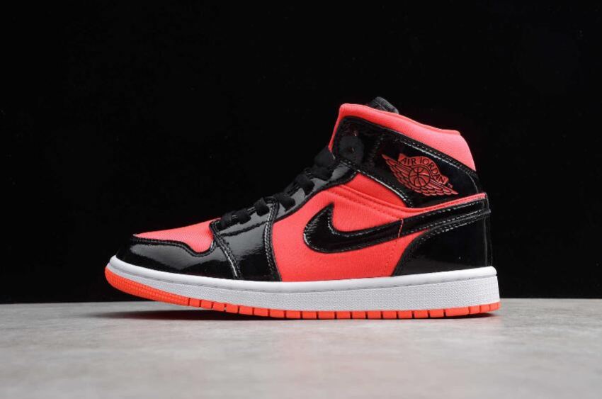 Women's Air Jordan 1 Mid Bright Crimson Black Basketball Shoes - Click Image to Close