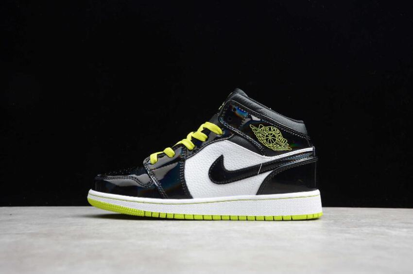 Men's Air Jordan 1 Mid SE GS Black Cyber White Mystic Green Basketball Shoes