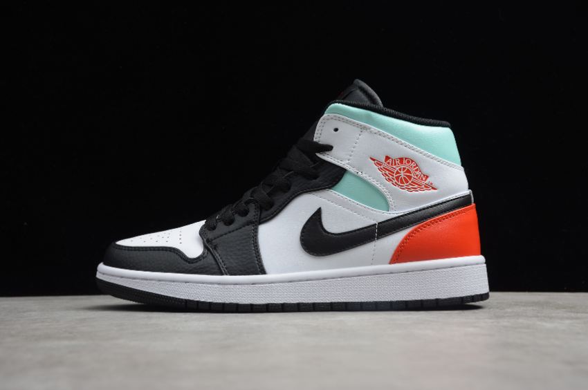 Women's Air Jordan 1 Mid Buckle Black Toe White Red Basketball Shoes - Click Image to Close