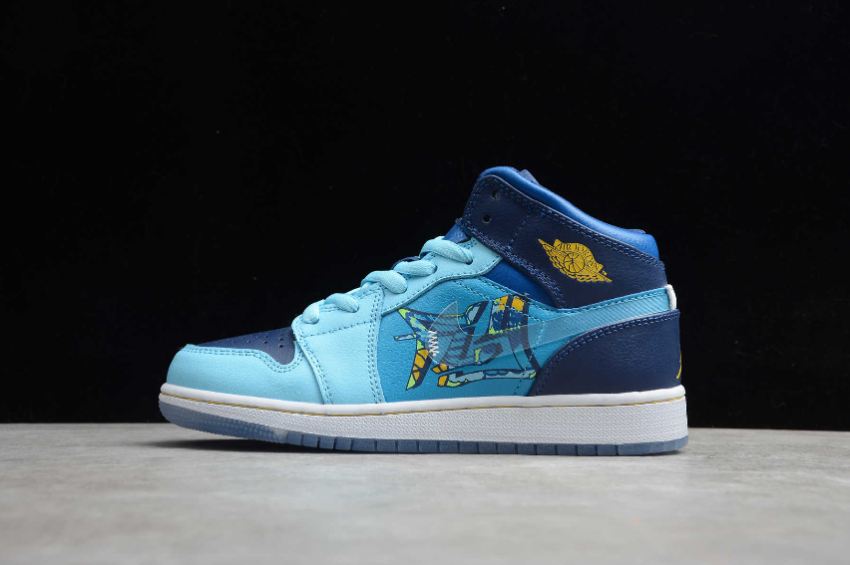 Men's Air Jordan 1 Mid GS Blue Void Clear Team Royal Basketball Shoes - Click Image to Close