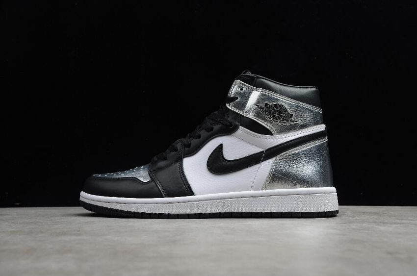 Men's Air Jordan 1 High OG WMNS Silver Toe Black Metallic Silver-White-Black Basketball Shoes