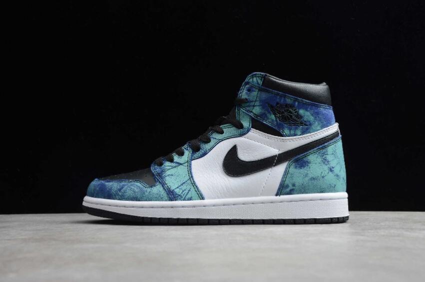 Women's Air Jordan 1 High OG WMNS Tie-Dye White Black-Aurora Green Basketball Shoes - Click Image to Close