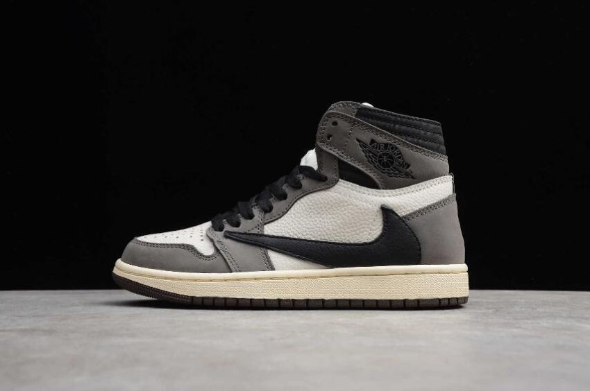 Men's Air Jordan 1 High OG TS SP Travis Scott Sail Black Grey Basketball Shoes