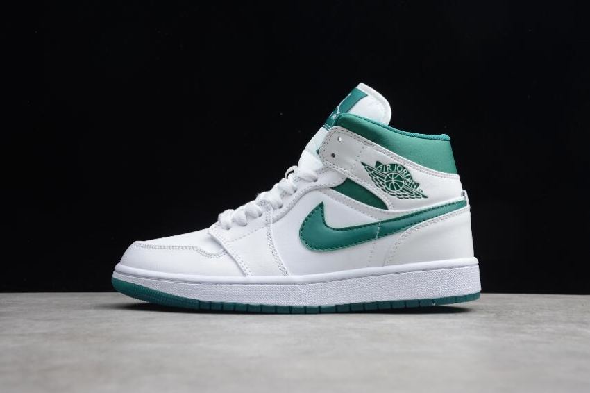 Women's Air Jordan 1 Mid SE White Mystic Green White Basketball Shoes