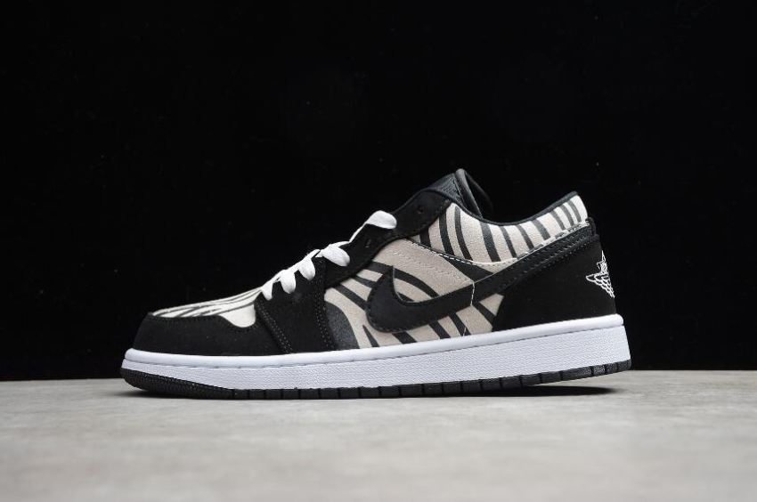 Women's Air Jordan 1 Low Zebra White Black Basketball Shoes - Click Image to Close