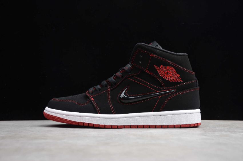 Women's Air Jordan 1 Mid Fearless Black Gym Red White Basketball Shoes