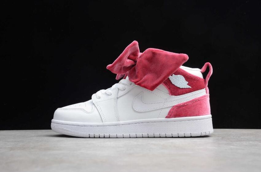 Men's Air Jordan 1 Mid Bow GS White Noble Red Basketball Shoes