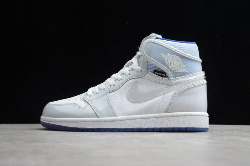 Women's Air Jordan 1 High Zoom White Racer Blue-White Basketball Shoes - Click Image to Close