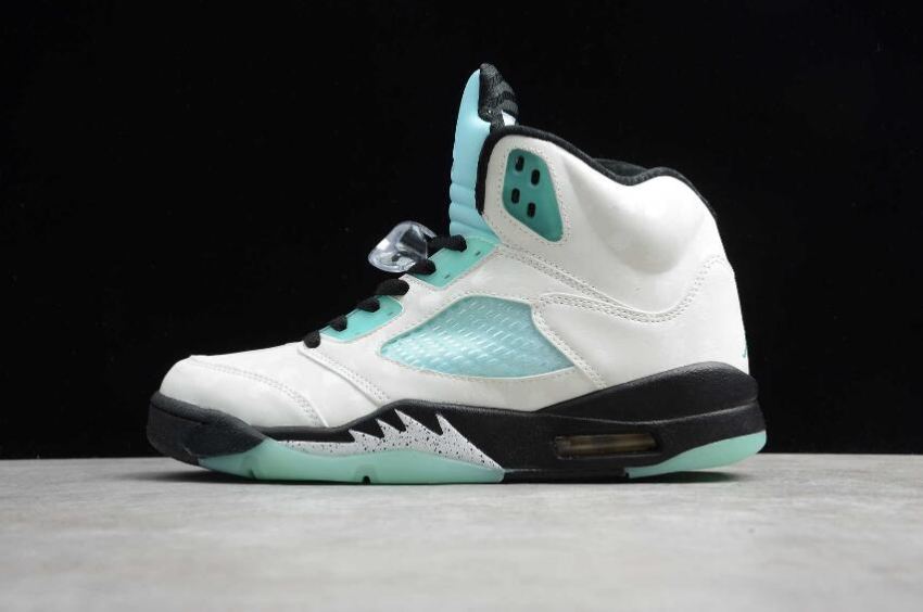 Men's Air Jordan 5 Retro SNGL DY White Black Sland Green Basketball Shoes - Click Image to Close