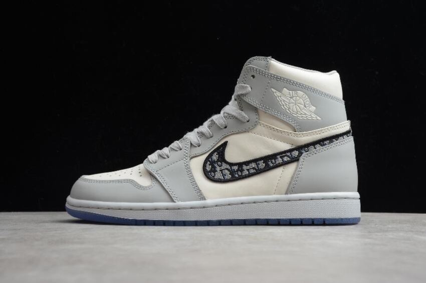 Women's Dior x Air Jordan 1 High OG Wolf Grey Sail-Photon Dust-White Basketball Shoes - Click Image to Close