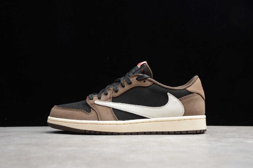 Men's Travis Scott x Air Jordan 1 Low OG SP-T Black Dark Mocha Basketball Shoes - Click Image to Close