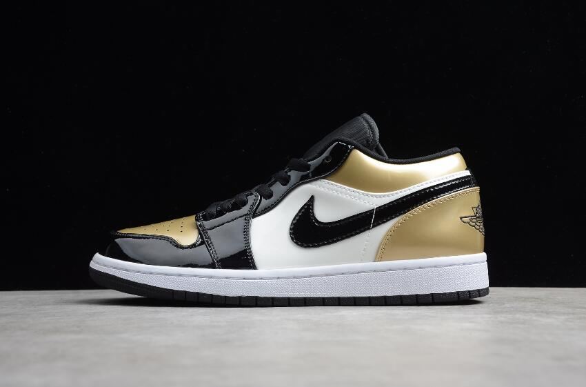 Men's Air Jordan 1 Low Gold Toe Black White Basketball Shoes - Click Image to Close