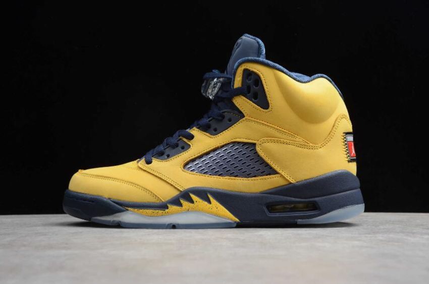 Men's Air Jordan 5 Retro SE Michigan Amarillo College Navy Amarillo Basketball Shoes - Click Image to Close