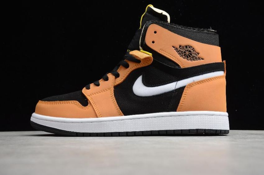 Women's Air Jordan 1 Zoom CMFT Black Wheat Black White Monarch Yellow Basketball Shoes - Click Image to Close