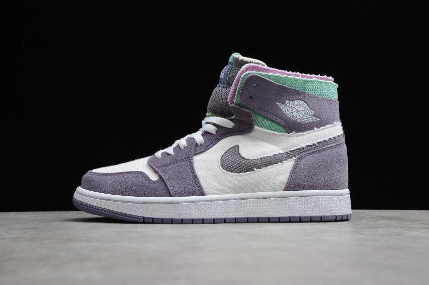 Women's Air Jordan 1 Zoom Comfort Tropical Twist White Grape Volet Green Shoes Basketball Shoes - Click Image to Close