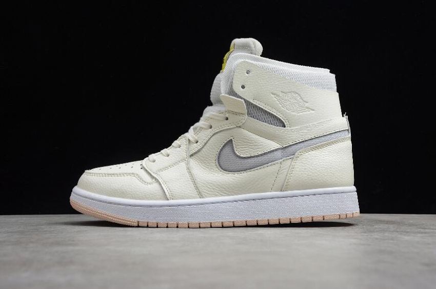 Women's Air Jordan 1 Zoom Comfort Rice White Grey Shoes Basketball Shoes