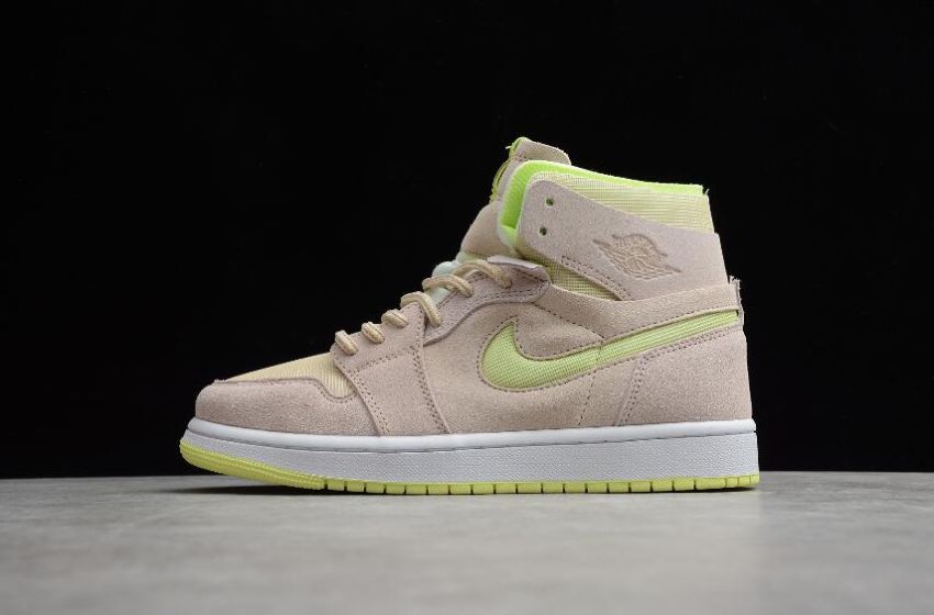 Women's Air Jordan 1 Zoom Air CMFT Lemon Twist Camel Color Grass Green Basketball Shoes