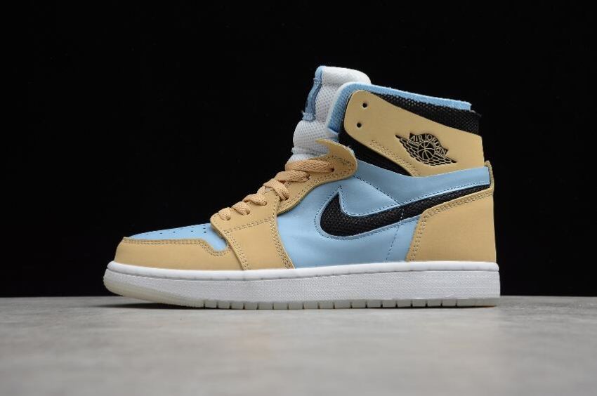 Women's Air Jordan 1 Zoom CMFT Psychic Blue Black-Sesame-White Basketball Shoes - Click Image to Close