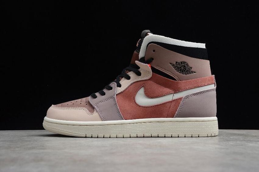 Women's Air Jordan 1 Zoom Air Comfort Brown Pink Lavender Basketball Shoes - Click Image to Close