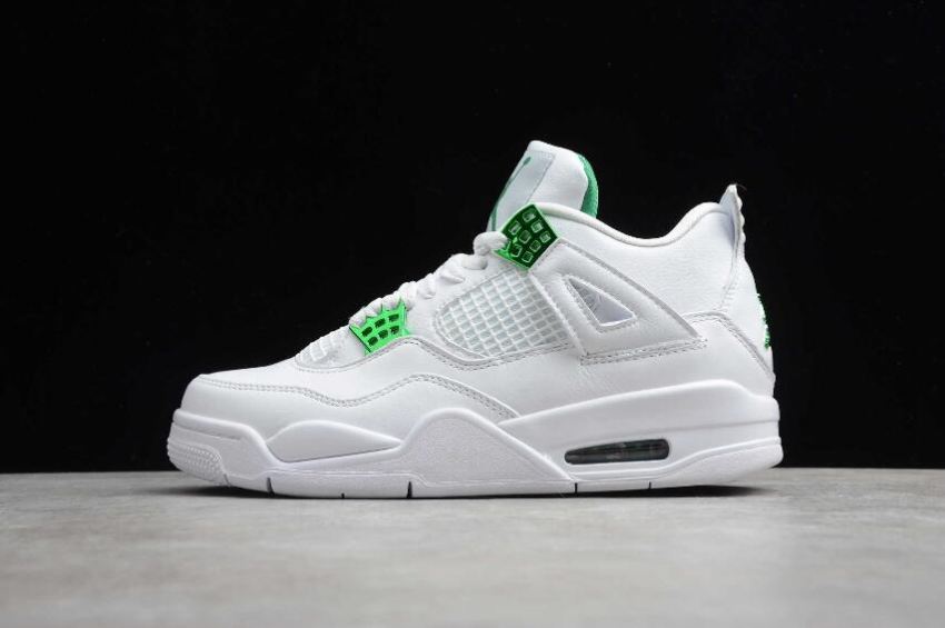 Men's Air Jordan 4 Retro Low White Metallic Green Basketball Shoes - Click Image to Close