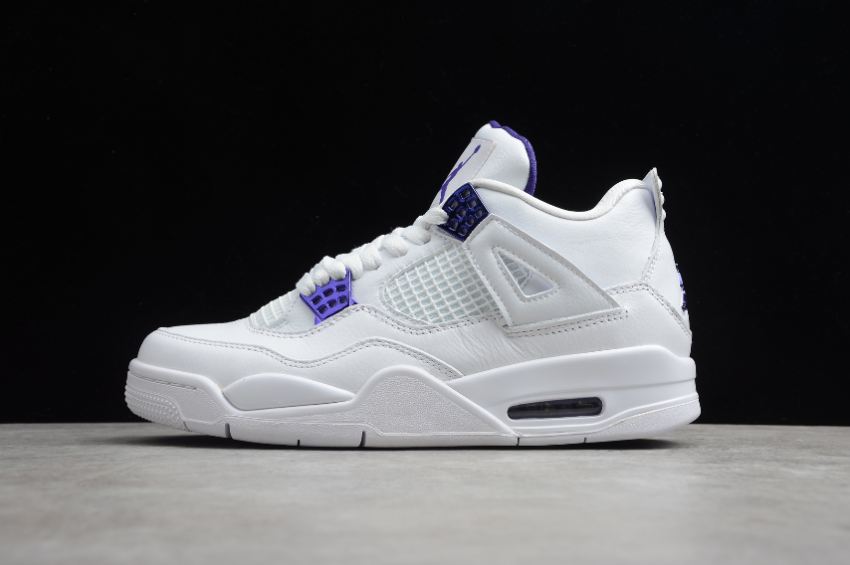 Men's Air Jordan 4 Retro White Purple Basketball Shoes - Click Image to Close