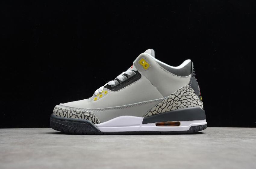 Men's Air Jordan 3 Retro Silver Light Graphite Orange Peel Sport Red Basketball Shoes