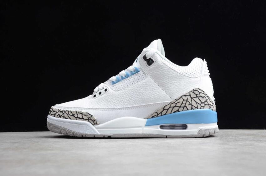 Women's Air Jordan 3 Retro White Valor Blue Tedh Grey Basketball Shoes - Click Image to Close