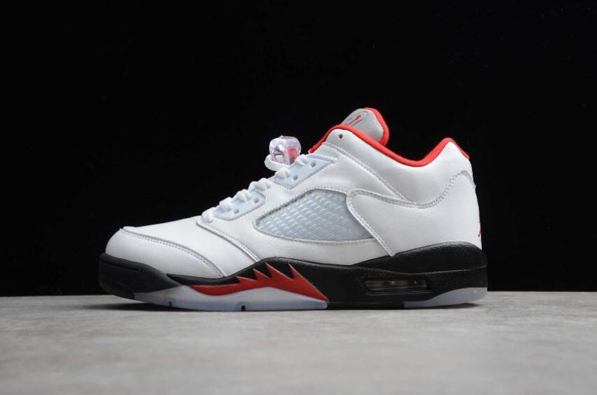 Men's Air Jordan 5 Retro White Red Black Basketball Shoes