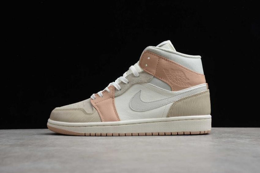 Men's Air Jordan 1 Mid Sail Light Bone String Shimmer Basketball Shoes - Click Image to Close