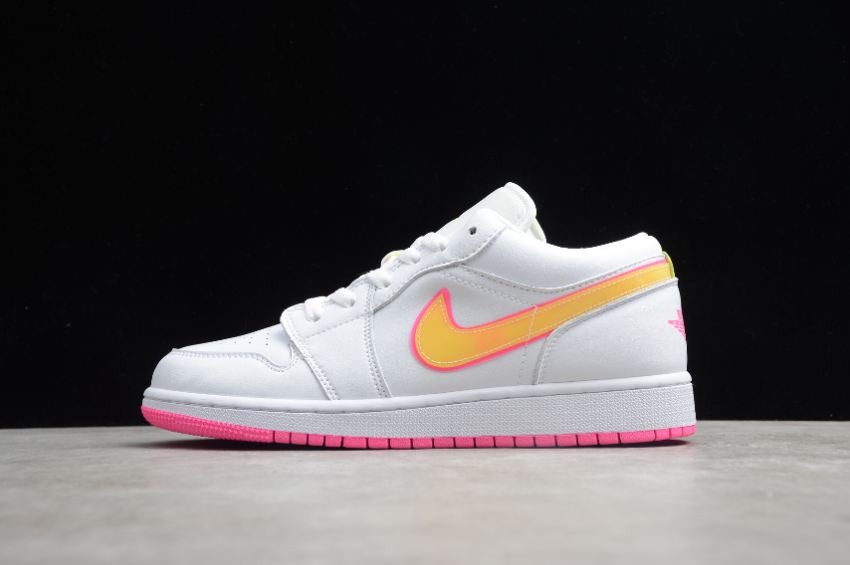 Women's Air Jordan 1 Low Edge Glow GS White Lemon Venom Pink Blast Basketball Shoes