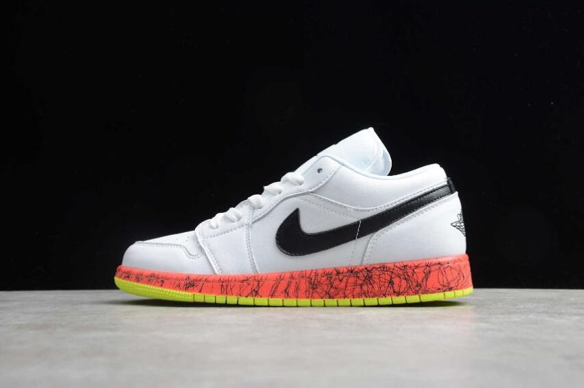 Men's Air Jordan 1 Low Grades GS White Black Laser Crimson Volt Basketball Shoes - Click Image to Close