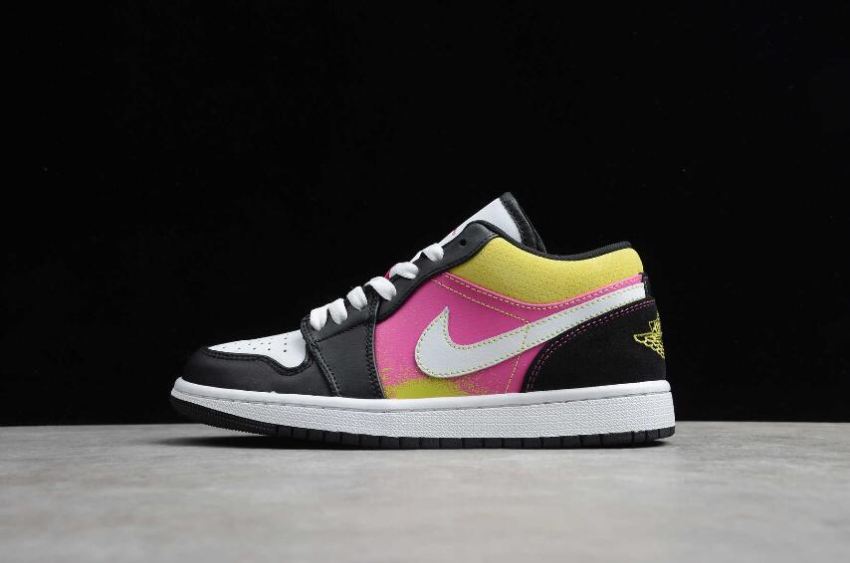 Men's Air Jordan 1 Low SE GS Black White Active Fuchsia Basketball Shoes - Click Image to Close