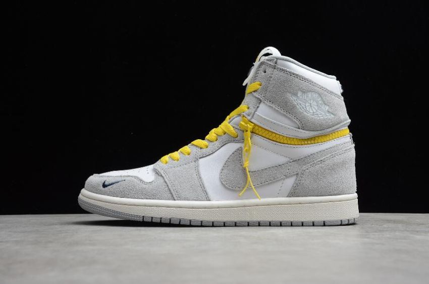 Men's Air Jordan 1 High Switch Light Smoke Grey White Sail Tour Yellow Basketball Shoes