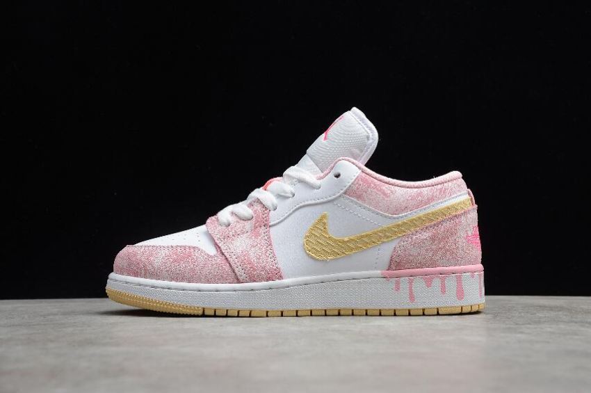 Women's Air Jordan 1 Low GS Paint Drip Arctic Punch Pale Vanilla-White Basketball Shoes