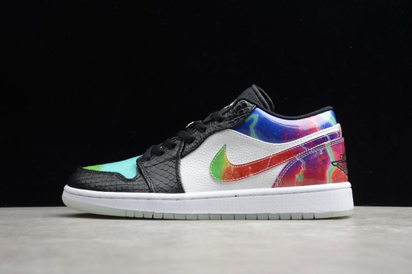 Women's Air Jordan 1 Low Galaxy Black White Basketball Shoes - Click Image to Close