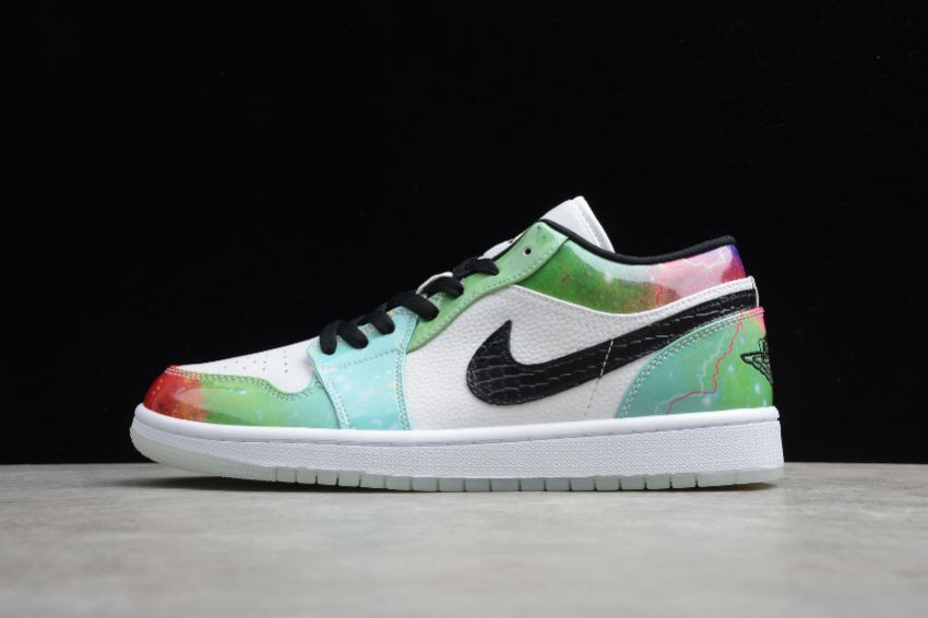 Women's Air Jordan 1 Low White Multi Color Black Basketball Shoes