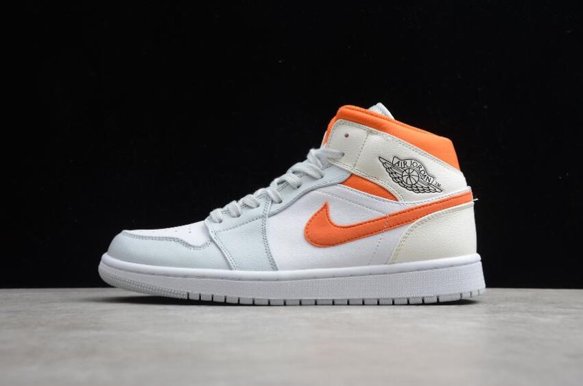 Men's Air Jordan 1 Mid SE White Starfish Pure Platinum Basketball Shoes - Click Image to Close