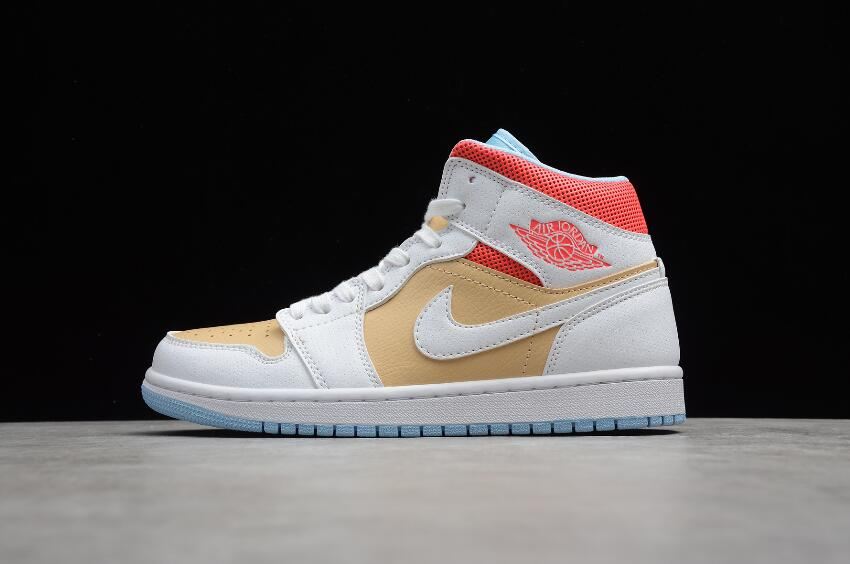 Women's WMNS Air Jordan 1 Mid SE Sesame White Flash Crimson Shoes Basketball Shoes - Click Image to Close