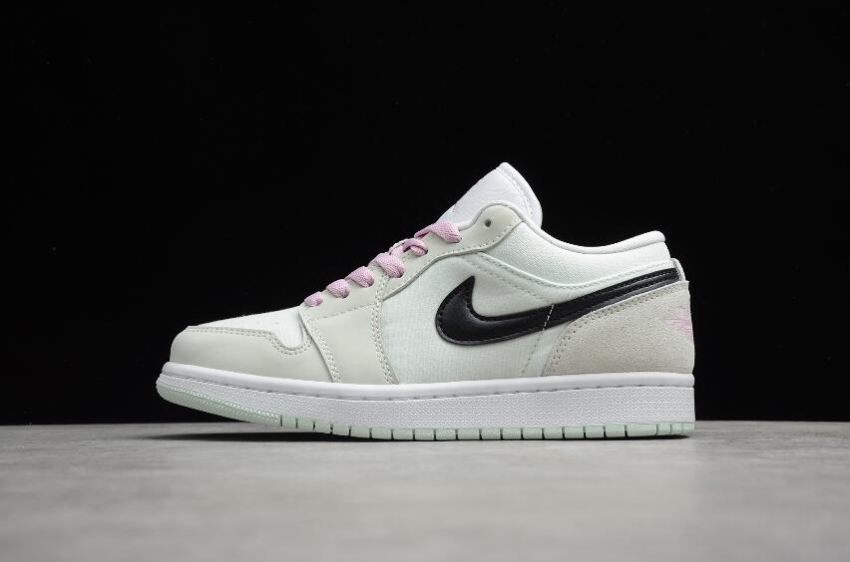 Women's Air Jordan 1 Low SE Barely Green Black-Light Arctic Pink-White Basketball Shoes - Click Image to Close