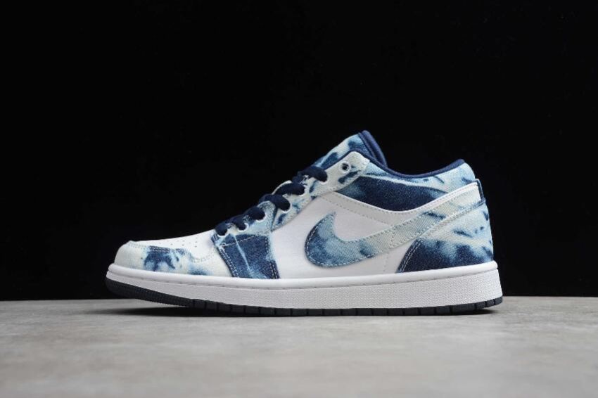 Women's Air Jordan 1 Low White Black Denim Blue Basketball Shoes - Click Image to Close