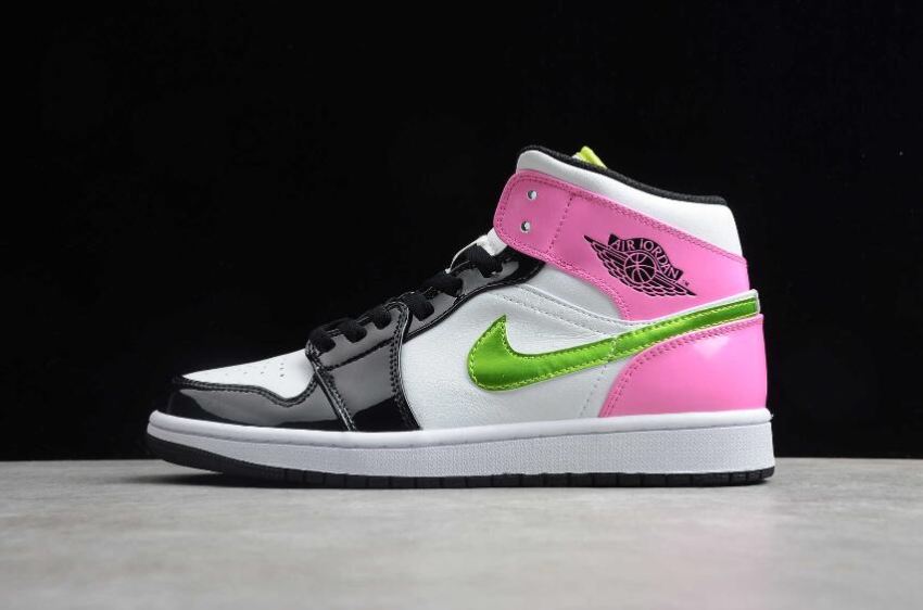 Women's Air Jordan 1 Mid SE White Pink Black Green Basketball Shoes