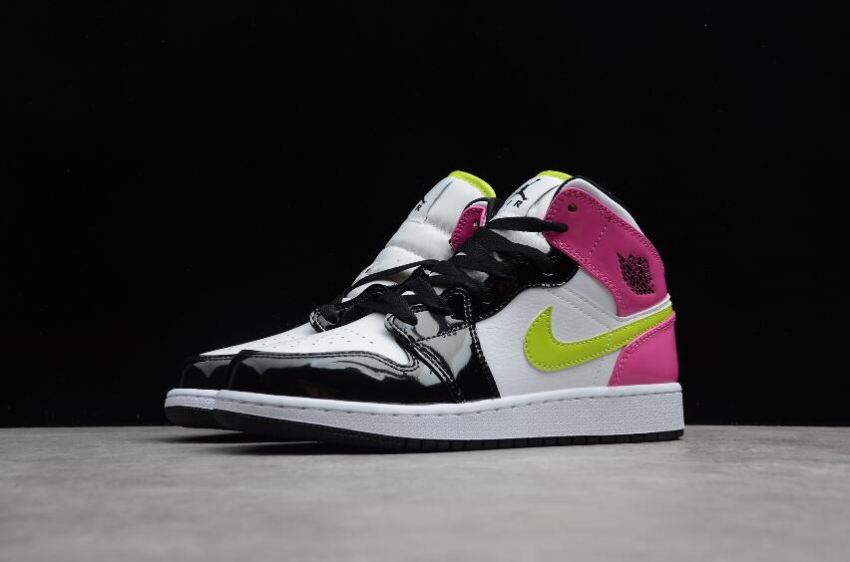 Men's Air Jordan 1 Mid SE GS White Cyber Active Fuchsia Basketball Shoes