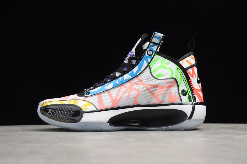 Women's Zion Williamson x Air Jordan 34 Noah White Black Multi Color DA1897-100 Basketball Shoes - Click Image to Close