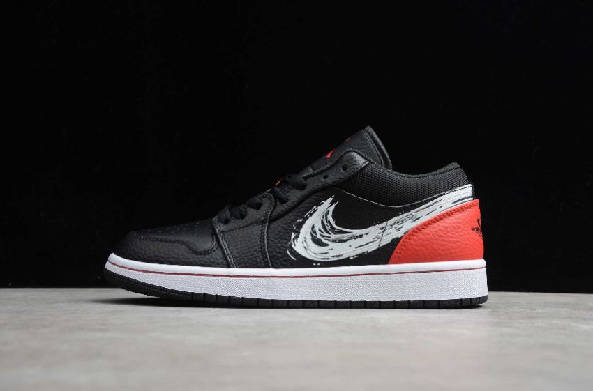 Men's Air Jordan 1 Low SE Brushstroke Swoosh Black Red Basketball Shoes