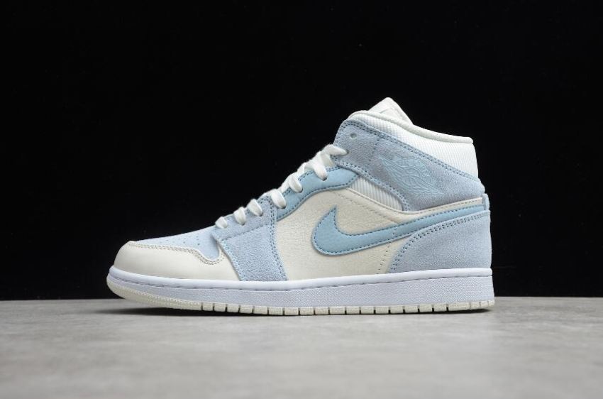 Women's Air Jordan 1 Mid Summit White Celestine Blue Basketball Shoes - Click Image to Close