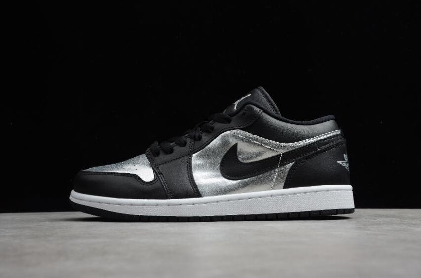 Women's WMNS Air Jordan 1 Low SE Black Metallic Silver Basketball Shoes - Click Image to Close