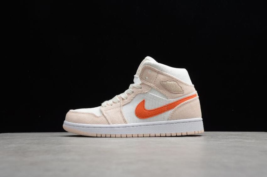 Women's WMNS Air Jordan 1 Mid Corduroy Beige Orange Basketball Shoes