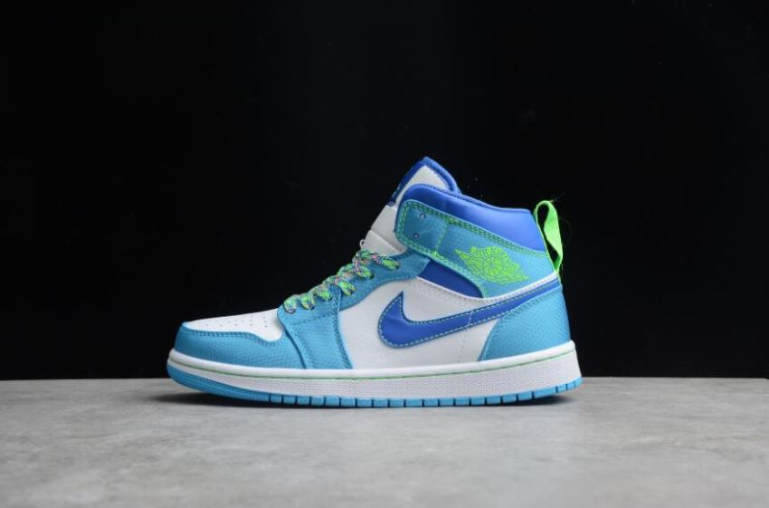 Men's Air Jordan 1 Mid SE DK Powder Blue Racer Blue Shoes Basketball Shoes - Click Image to Close