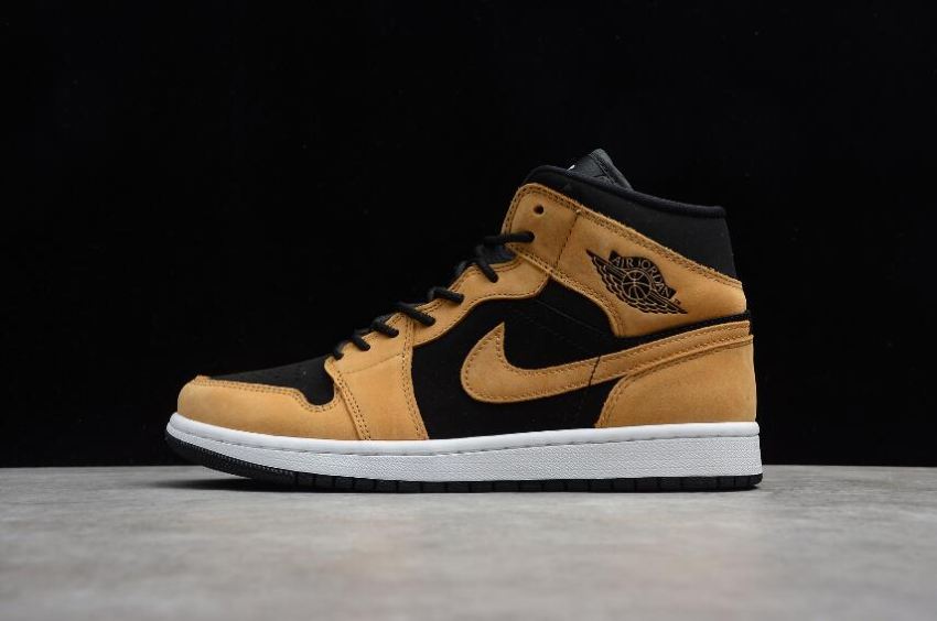 Women's Air Jordan 1 Mid SE Desert Ochre Black White Basketball Shoes